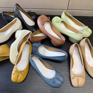 【高版】mm驴马羊大猪蹄子tabi分趾鞋蝴蝶结小羊皮粗跟圆跟单鞋女