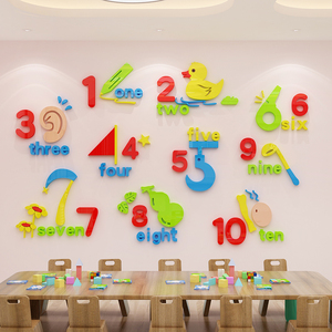 儿童数字贴画墙贴早教英语辅导班教育机构装饰幼儿园墙面主题墙