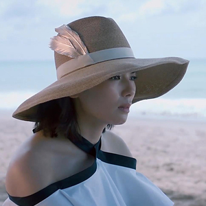 欢乐颂2刘涛同款羽毛帽子 女夏天沙滩度假遮阳帽防晒帽可折叠草帽