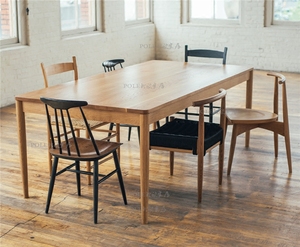 pole北欧家居简约现代实木长方形餐桌橡木黑胡桃木餐桌书桌办公桌