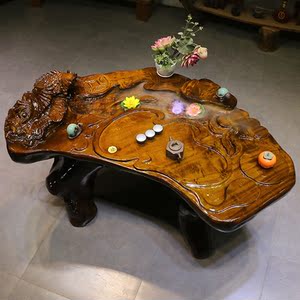 根雕茶台金丝楠木茶桌树根茶几大型茶海桌子整体雕刻茶桌根艺家具