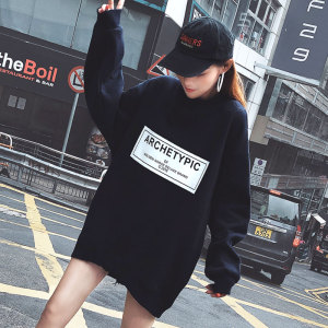 黑色宽松卫衣女2024款韩版中长款设计感小众嘻哈潮ins酷潮牌上衣