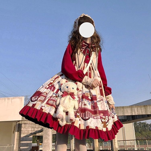 秋冬季lolita裙子现货爆米花洛丽塔长袖op日常连衣裙洋装学生女