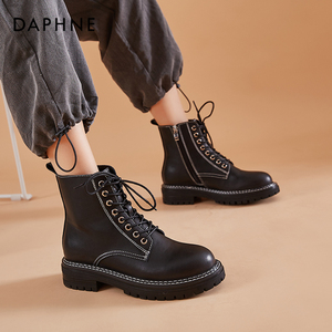 达芙妮真皮马丁靴女英伦风2020年新款秋冬加绒厚底显脚小短靴单鞋