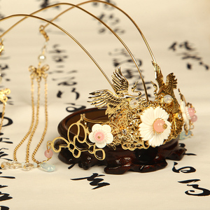 古装汉服发饰金色银色流苏发冠仙鹤超仙少女盘发唐朝步摇古风头饰