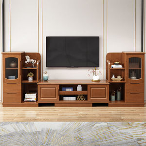 中式客厅全实木电视柜现代简约可伸缩柜储物组合柜高低柜背景墙柜