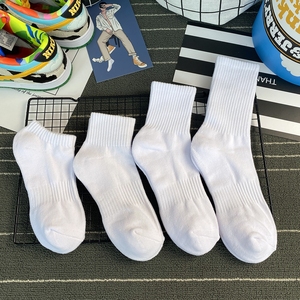 佐印袜子男士夏季中筒袜纯棉长袜毛巾底薄款运动袜白色长筒袜短袜