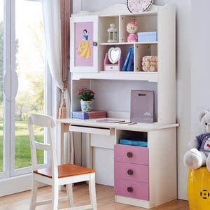 实木转角儿童学习桌韩式连体书桌柜电脑桌 组合书柜书架写字书台
