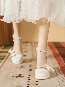 高跟包头凉鞋女2023新款夏季白色法式粗跟中空伴娘真皮玛丽珍女鞋