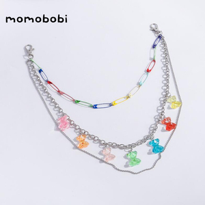 momobobi新款儿童项链韩版个性彩色小熊项百搭糖果色金属腰链配饰