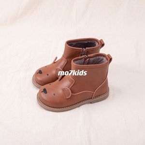 MO7kids儿童加绒保暖短靴秋冬新款可爱动物宝宝羊羔毛棉靴皮靴潮
