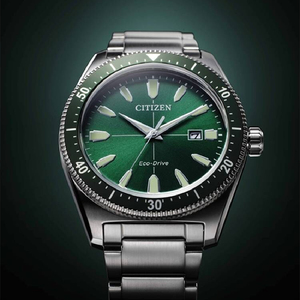 西铁城/citizen男表绿水鬼光动能钢带潮酷时尚男士腕表aw1598-70x
