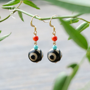 天润丨西藏天然天珠耳坠女玛瑙玉石耳环18k包金耳饰长款民族风秋