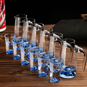 梵卡奇高档轻奢蓝山蓝色冰山白酒杯分酒器套装家用一口杯收纳杯架