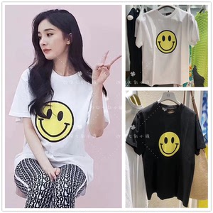代购直邮loewe/罗意威 杨幂虞书欣 胸前黄色笑脸图案宽松t恤 男女