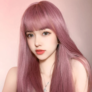 网红假发女长发全头套式长直发lolita自然薄藤粉色cos拍照假发套