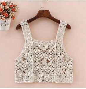 波西米亚风纯棉针织镂空吊带背心女旅游度假蕾丝钩花百搭外穿罩衫