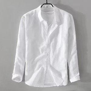 便宜耐脏休闲亚麻长袖衬衫男夏季薄款透气棉麻修身立领百搭白衬衣