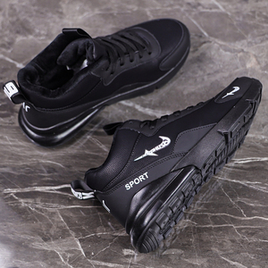 瑞姆斯坦男鞋秋冬季加绒皮面防水运动男2021新款百搭潮休闲跑步鞋