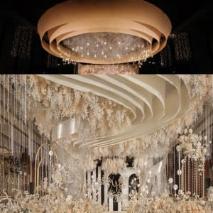 中式婚礼吊顶纱幔婚礼堂舞台顶部装饰布幔牛奶丝红色婚庆弹力布