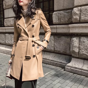 burberry/巴宝莉2020秋冬时尚气质百搭西装领羊皮中长款风衣外套