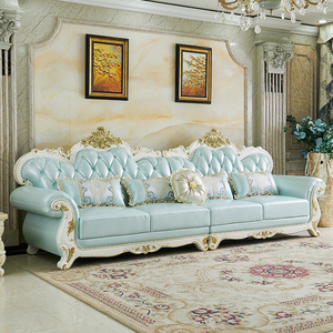 欧式真皮沙发 直排4四人位沙发 一字型小户型组合实木3米客厅沙发