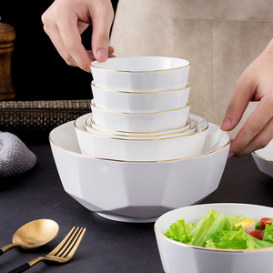 网红创意金边饭碗菜盘钻石多异六边形陶瓷简约轻奢单个碗碟子餐具