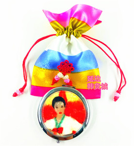 韩国民俗传统创意贝壳折叠双面镜子束口袋收纳袋礼品套装