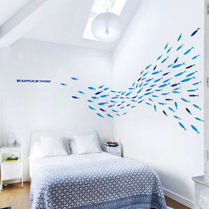 海洋鱼群壁纸自粘 浴室防水贴纸卧室床头客厅背景墙玻璃装饰墙贴