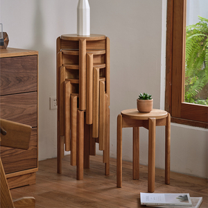 木墨生活新品 堆叠凳 家用实木椅子可叠放客厅餐椅圆凳板凳小凳子
