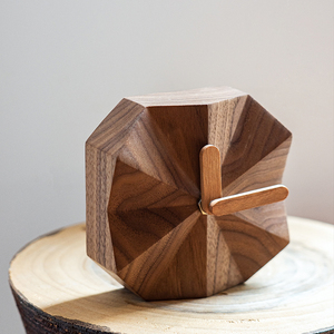 MUMO木墨 棱角时钟 实木创意桌面木质摆件家用小型复古静音台式钟