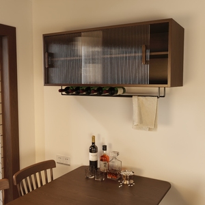 北欧实木吊柜餐厅壁挂式储物柜客厅墙壁柜餐边壁柜厨房玻璃置物柜