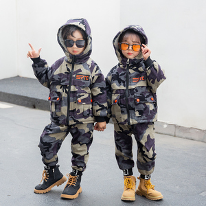 兄妹装冬装迷彩服套装加绒厚棉服小孩休闲三件套幼儿园园服运动装