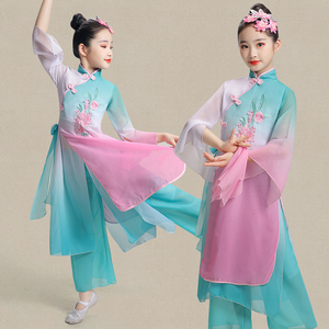 女童古典舞演出服飘逸中国风儿童扇子舞表演服少儿桃花笑舞蹈服装