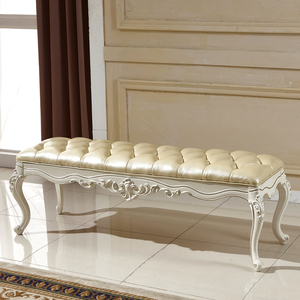 欧式床尾凳卧室换鞋凳全实木雕刻真皮公主沙发凳床榻床边凳长凳子