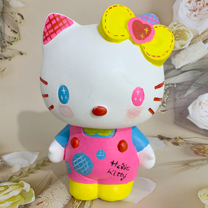 新款kt猫石膏娃娃白胚彩绘上色非陶瓷搪胶娃娃儿童手工存钱罐填色