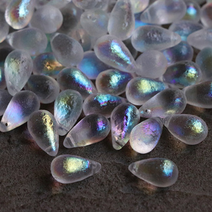 9x15mm捷克珠蚀刻幻彩大号水滴珠琉璃珠耳环手作饰品diy配件材料