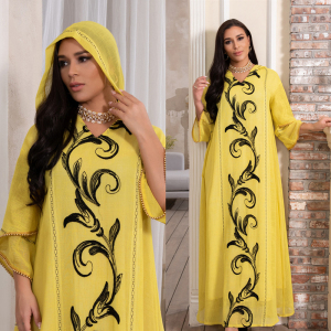 阿拉伯迪拜马来西亚沙特绣花女长袍土耳其连帽连衣裙women abaya