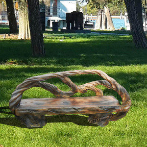 定制户外水泥仿木桩长条座椅公园室外休息椅水泥仿树墩景区靠背椅