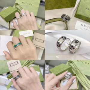 gucci古驰复古双g戒指陶瓷灵蛇镂空银饰爱无畏小精灵情侣男女对戒