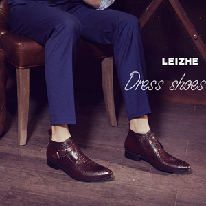 LEIZHE雷哲品质鳄鱼纹正装商务牛皮高帮鞋男式短靴子真皮英伦皮靴