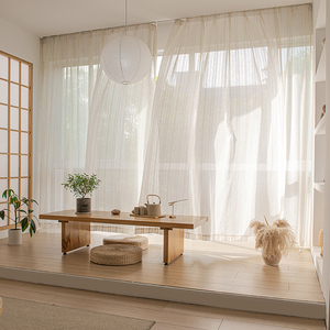 日式亚麻窗帘梦幻纱帘透光不透人窗纱原木风禅意茶室阳台飘窗白纱