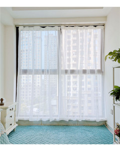 纯白十字简单窗帘韩式北欧简约现代阳台窗纱卧室飘窗成品客厅遮阳
