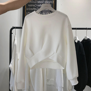 【现货】白色卫衣oversize长袖上衣女2024年春秋韩国小众时尚显瘦