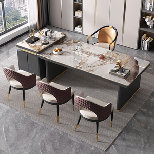 轻奢茶桌现代岩板茶台桌简约功夫泡茶桌椅组合烧水一体2米3大茶台