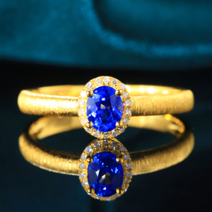 戴妃款18k金天然蓝宝石戒指女镶嵌钻石复古珠宝手饰彩色宝石现货