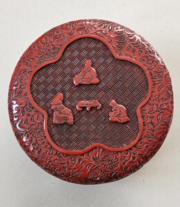 日本江户时代雕漆捧盒/剔红漆盒/古董收藏品/漆雕作品/日本艺术品