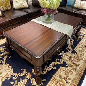 美式全实木茶几长方形复古胡桃木客厅小户型高档定制全套组合家具