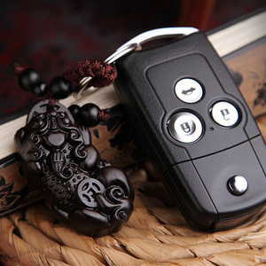 汽车钥匙貔貅吊坠天然实木黑檀木挂饰紫光檀挂件钥匙扣挂坠饰品