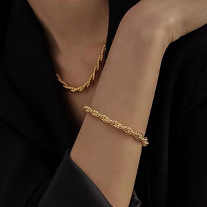 queen欧美ins麻花粗链条项链小众设计复古新款叠戴黄铜k金手链